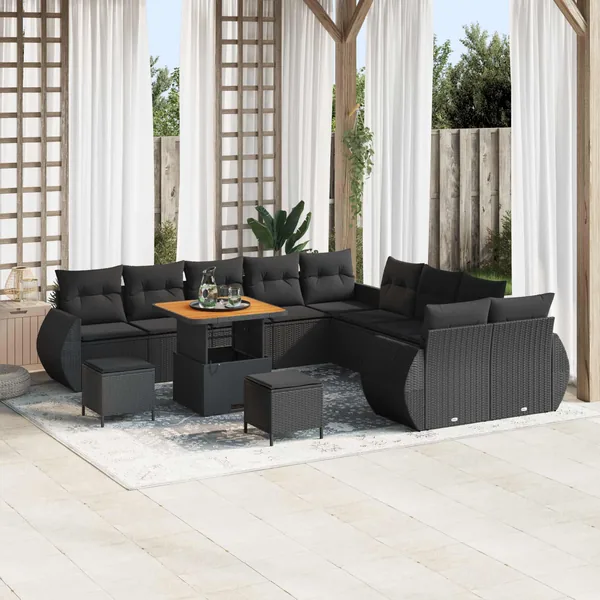 Ensemble de canapé de jardin avec coussin 13 pcs Noir