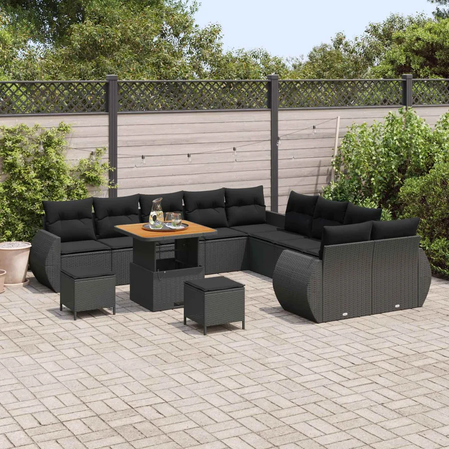 Ensemble de canapé de jardin avec coussin 13 pcs Noir - 3