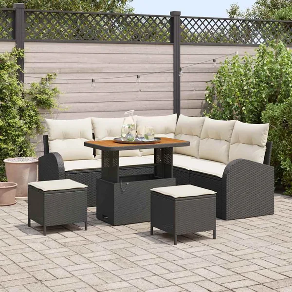 Ensemble de canapé de jardin avec coussin 8 pcs Noir et Crème