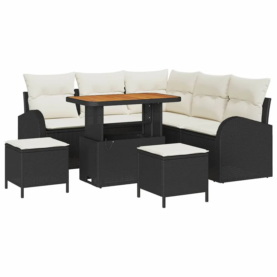 Ensemble de canapé de jardin avec coussin 8 pcs Noir et Crème - 2