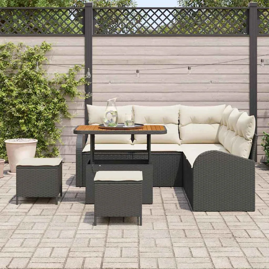 Ensemble de canapé de jardin avec coussin 8 pcs Noir et Crème - 3