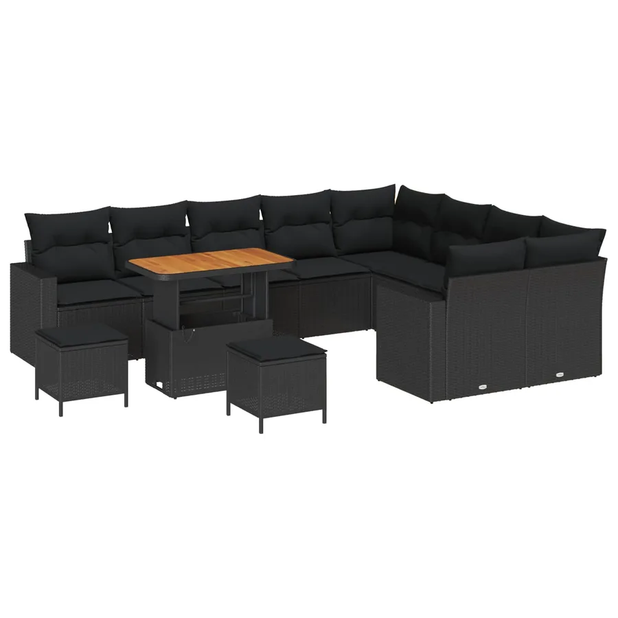 Ensemble de canapé de jardin avec coussin 13 pcs Noir polyrotin - 2