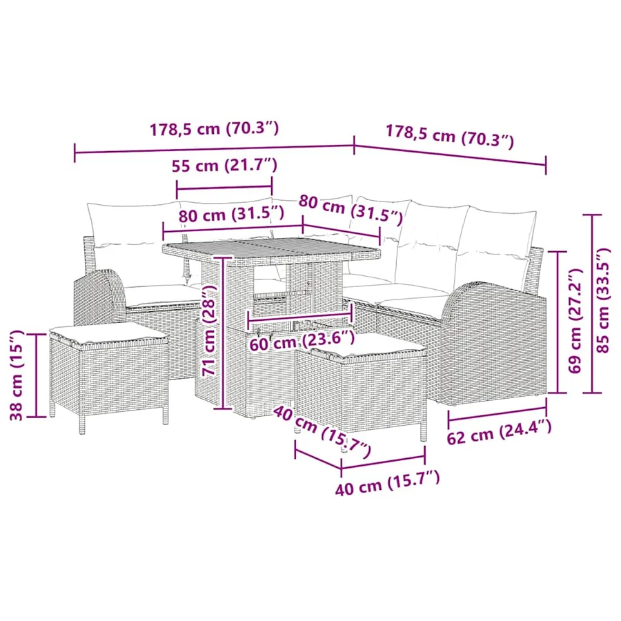 Ensemble de canapé de jardin avec coussin 8 pcs Noir - 18
