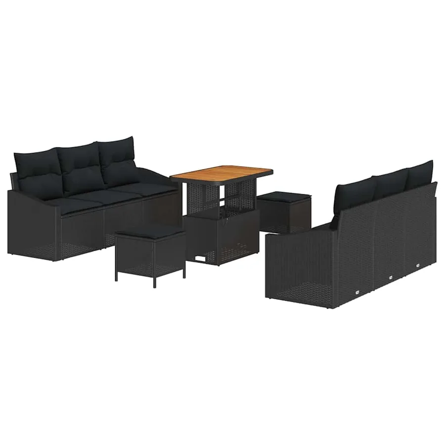 Ensemble de canapé de jardin avec coussin 9 pcs Noir - 2