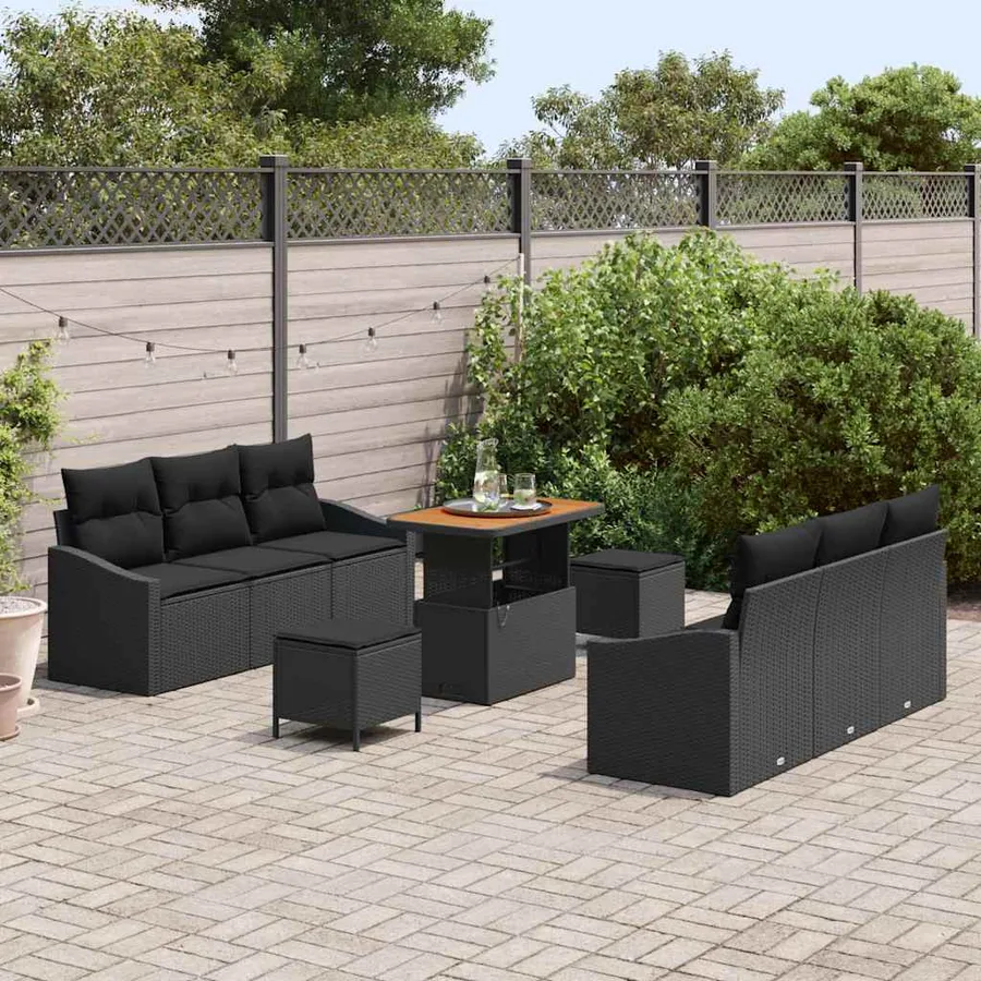 Ensemble de canapé de jardin avec coussin 9 pcs Noir - 3