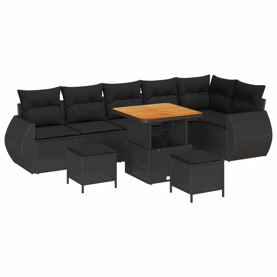 Ensemble de canapé de jardin 9 pcs Noir Poly Rattan - 2