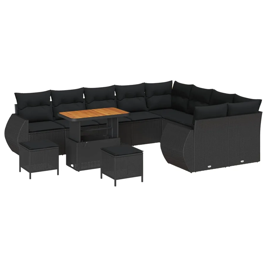 Ensemble de canapé de jardin avec coussin 12 pcs Noir - 2