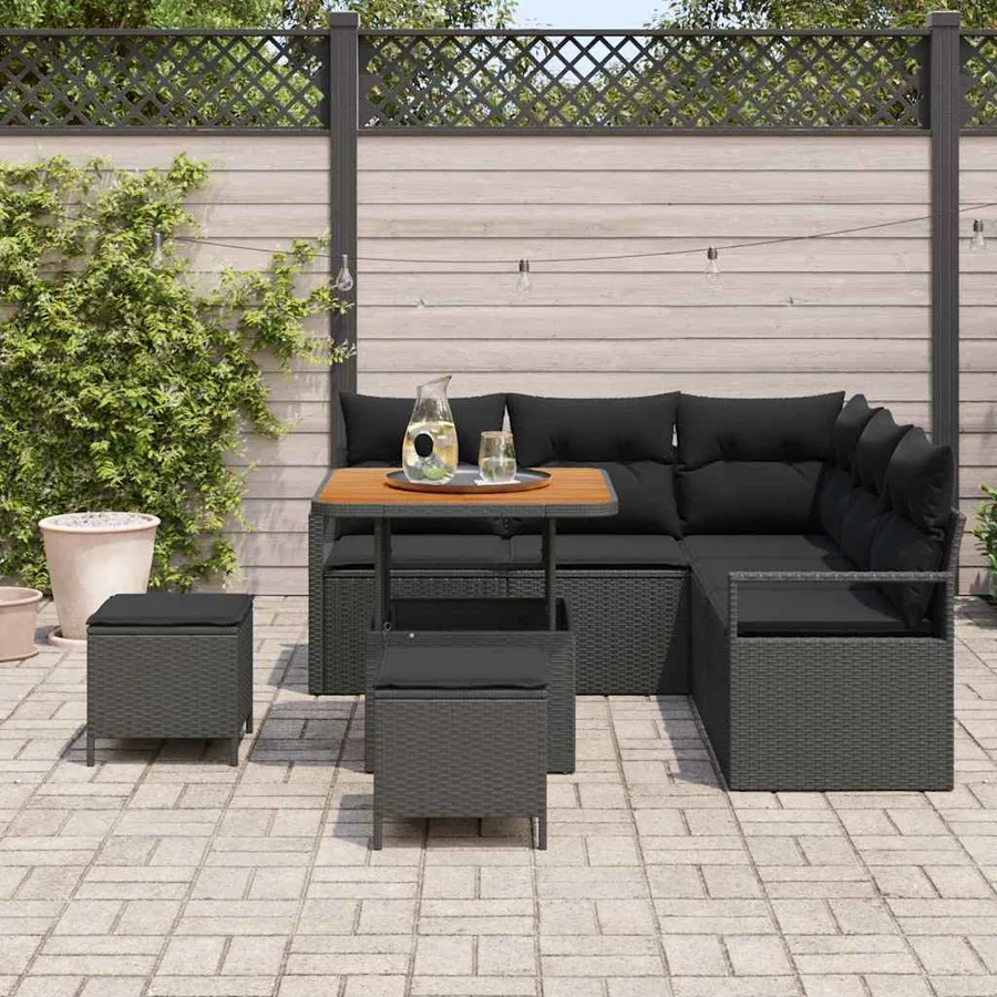 Ensemble de canapé de jardin avec coussin 8 pcs Noir - 3