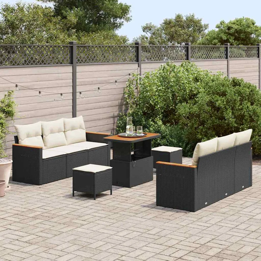 Ensemble de canapé de jardin 11 pcs Noir et Crème polyrotin - 3