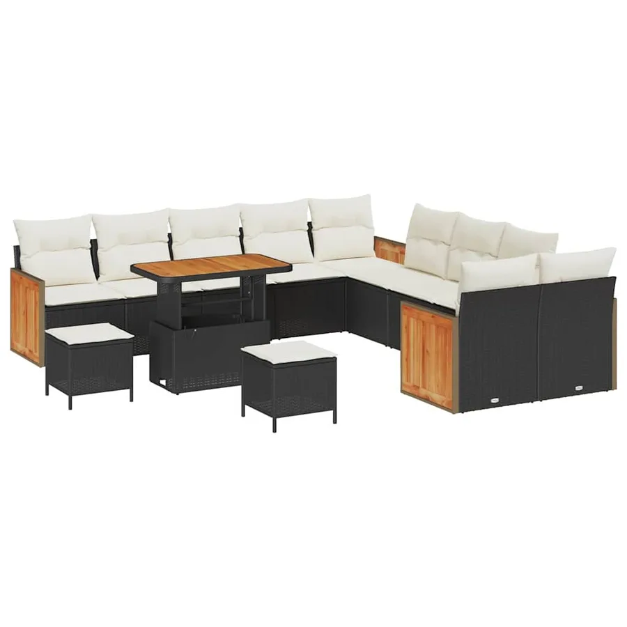 Ensemble de canapé de jardin 17 pcs Noir et Crème polyrotin - 2