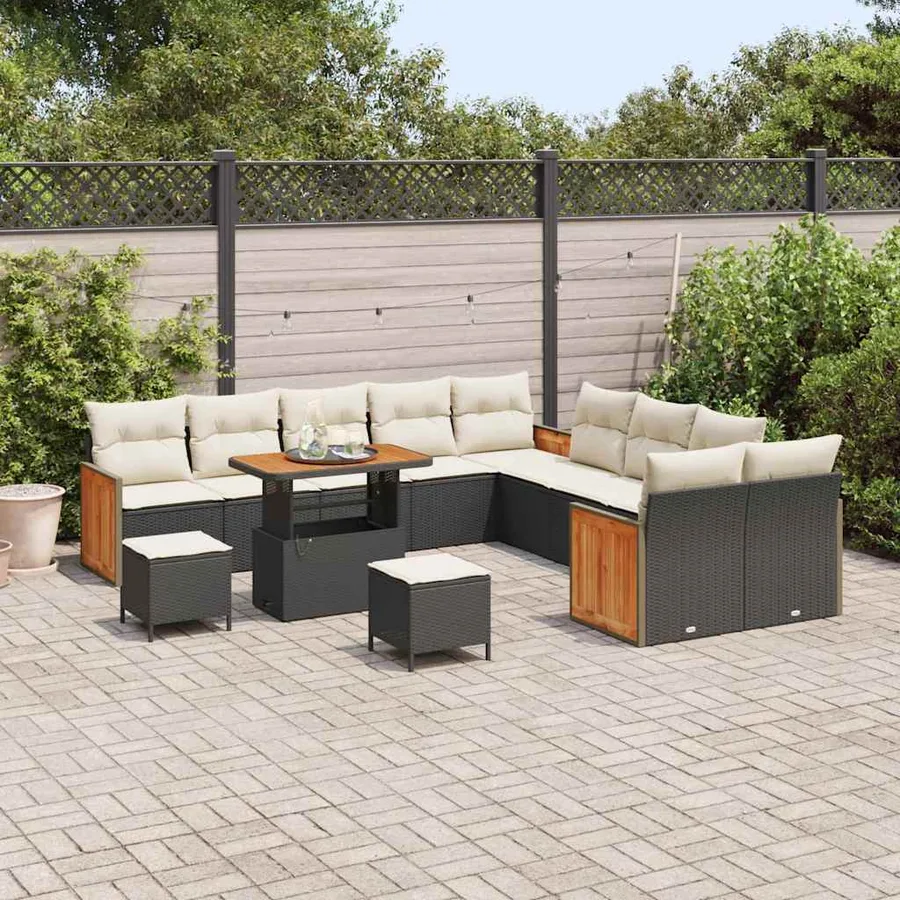Ensemble de canapé de jardin 17 pcs Noir et Crème polyrotin - 3