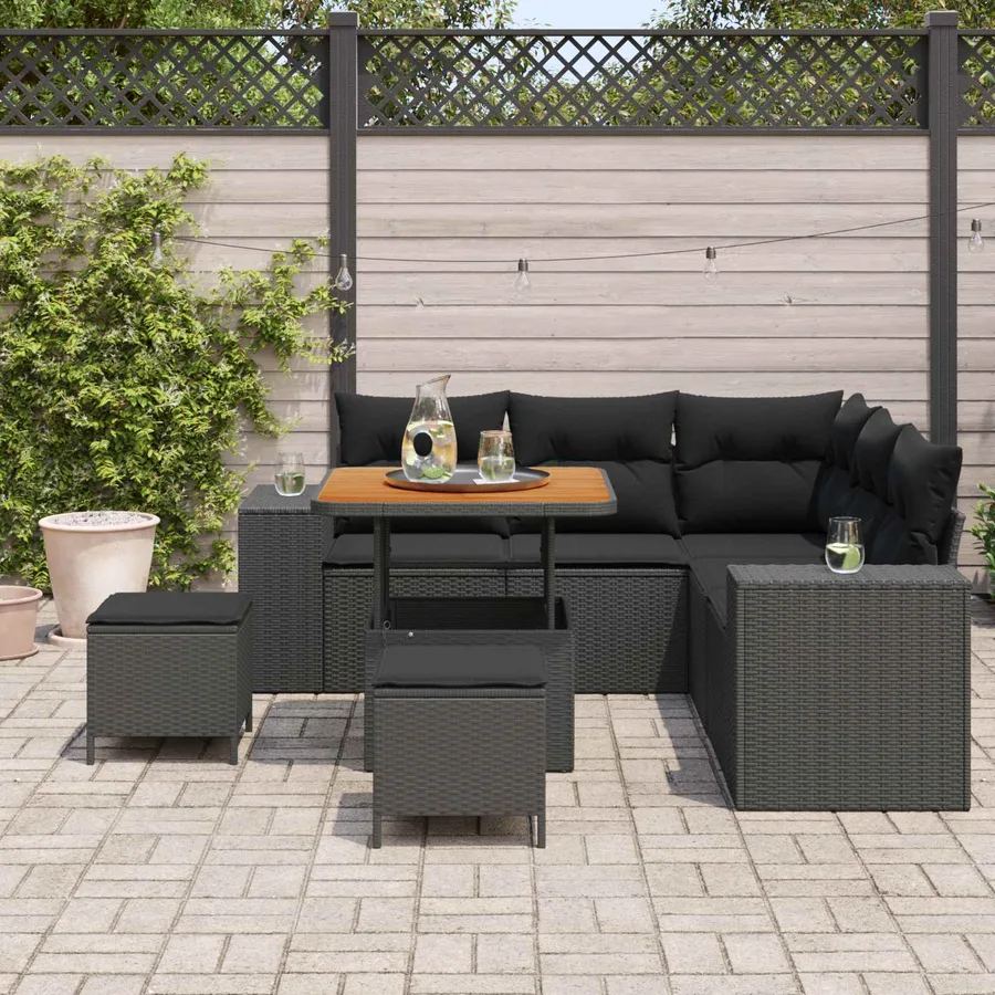 Ensemble de canapé de jardin avec coussin 8 pcs Noir polyrotin - 3