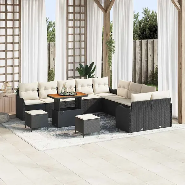 Ensemble de canapé de jardin avec coussin 13 pcs Noir et Crème