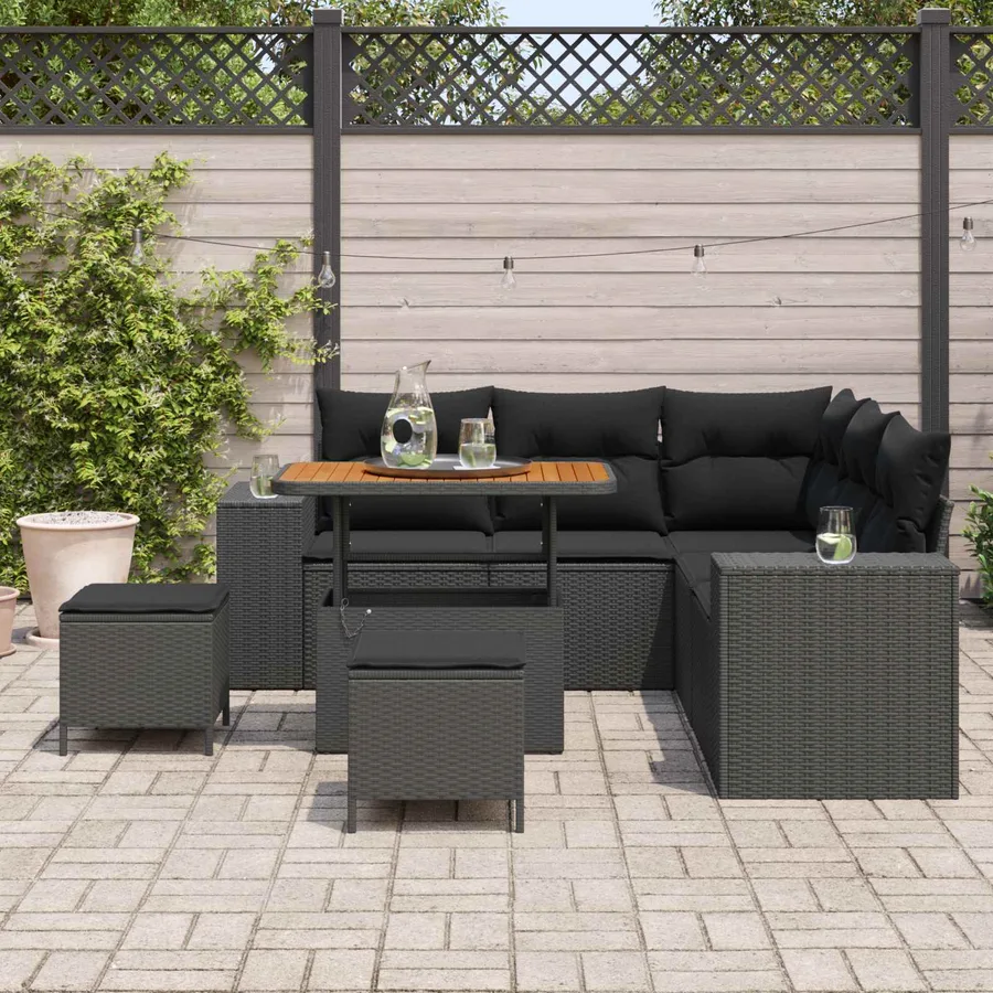 Ensemble de canapé de jardin avec coussin 8 pcs Noir polyrotin - 3