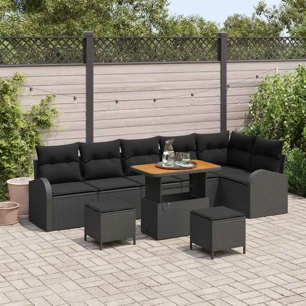 Ensemble de canapé de jardin avec coussin 9 pcs Noir