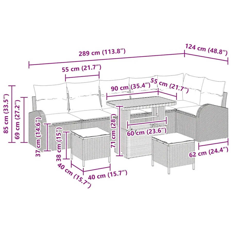 Ensemble de canapé de jardin avec coussin 9 pcs Noir - 18