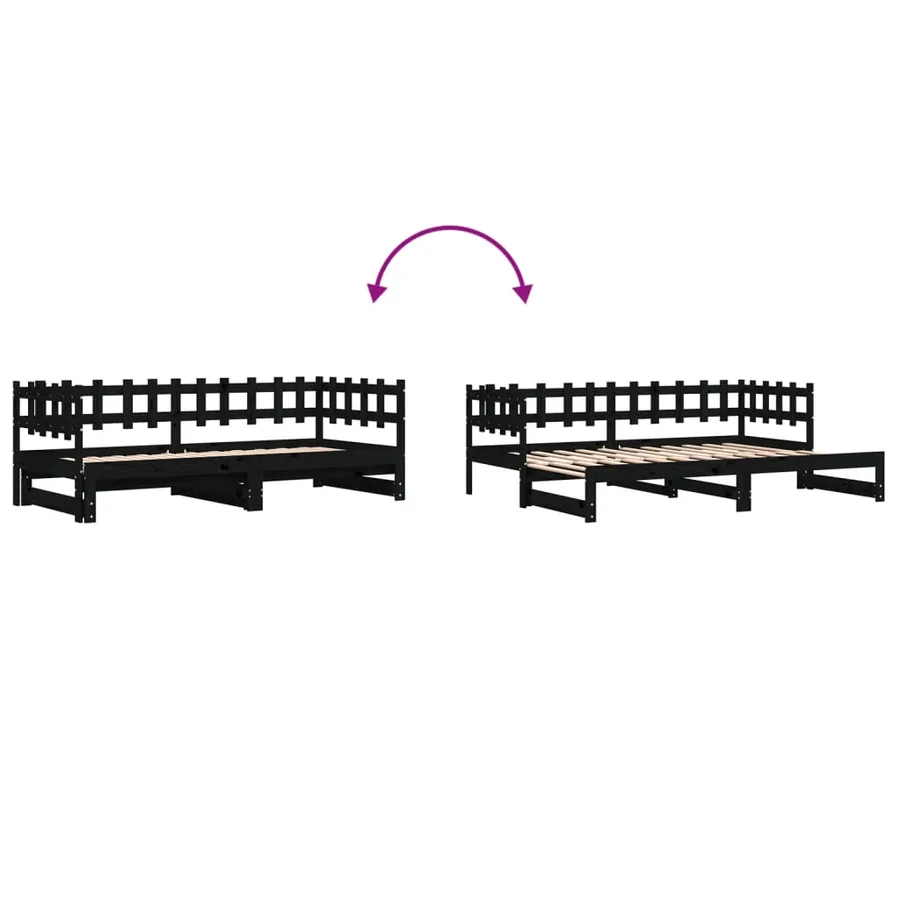 Lit coulissant sans matelas noir 2x(90x190) cm Bois massif - 10