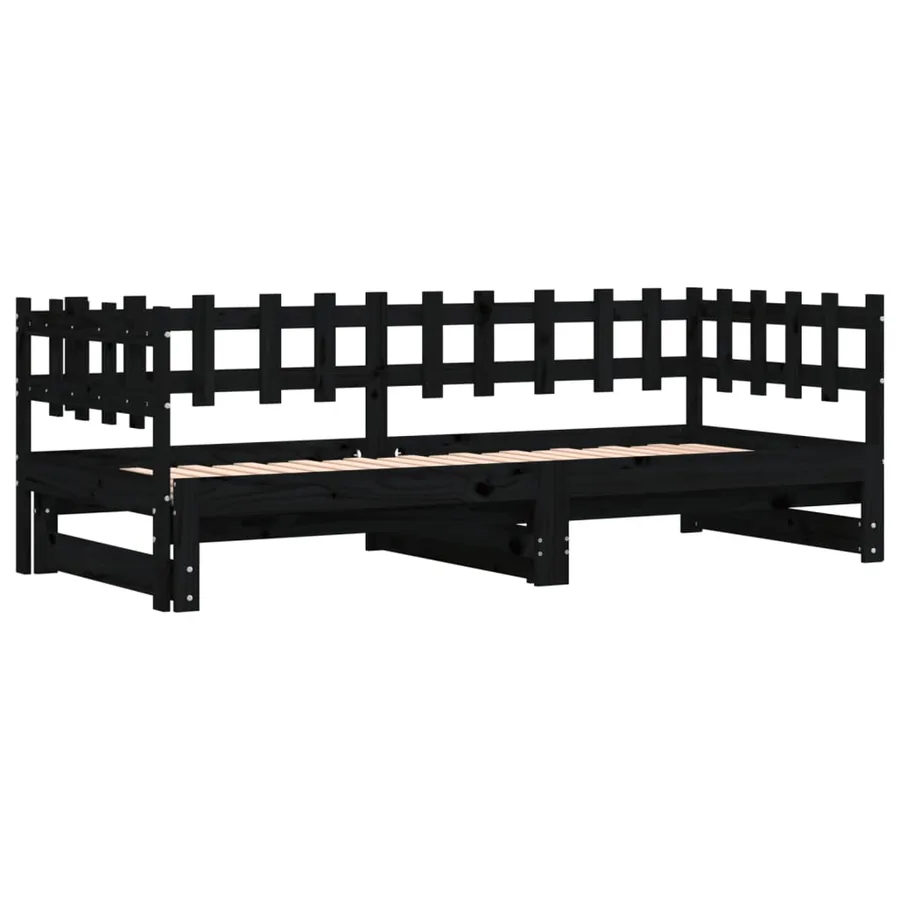 Lit coulissant sans matelas noir 2x(90x190) cm Bois massif - 3
