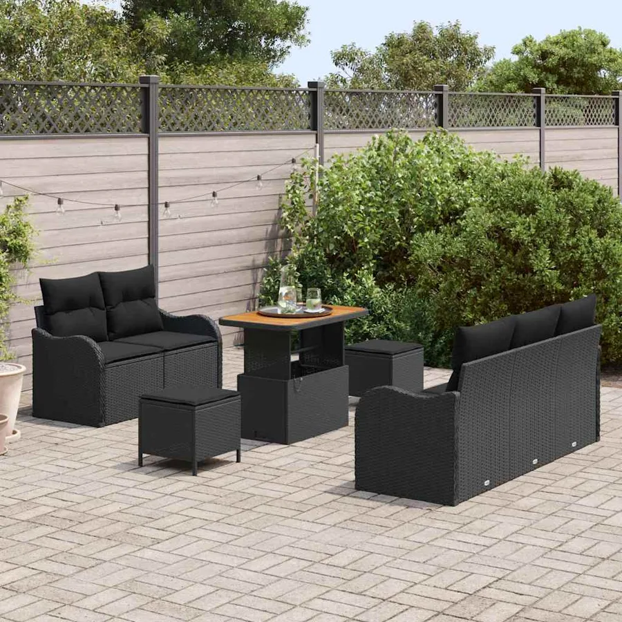 Ensemble de canapé de jardin avec coussin 8 pcs Noir - 3