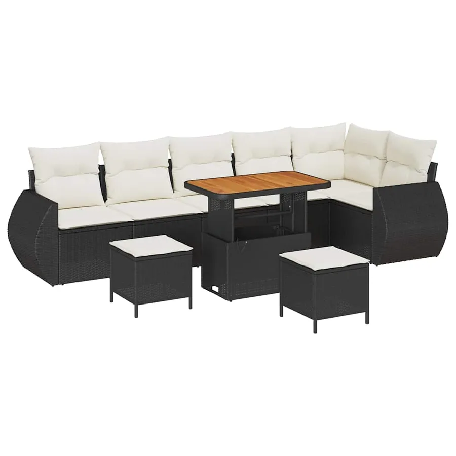 Ensemble de canapé de jardin 9 pcs Noir et Crème Poly Rattan - 2