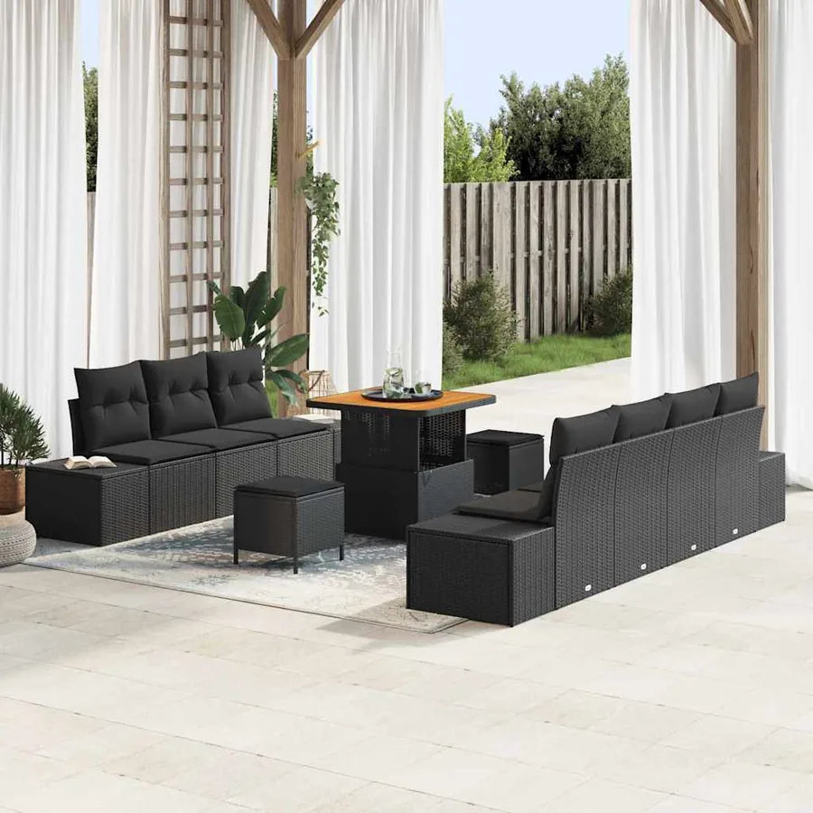 Ensemble de canapé de jardin 10 pcs Noir Poly rotin