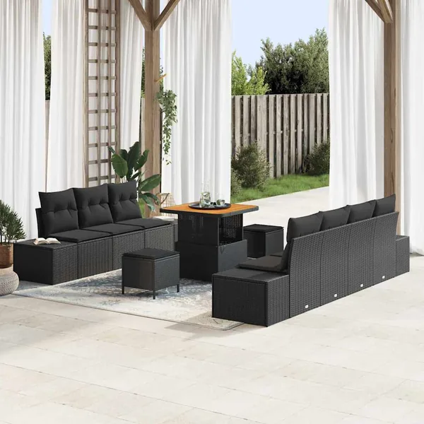 Ensemble de canapé de jardin 10 pcs Noir Poly rotin