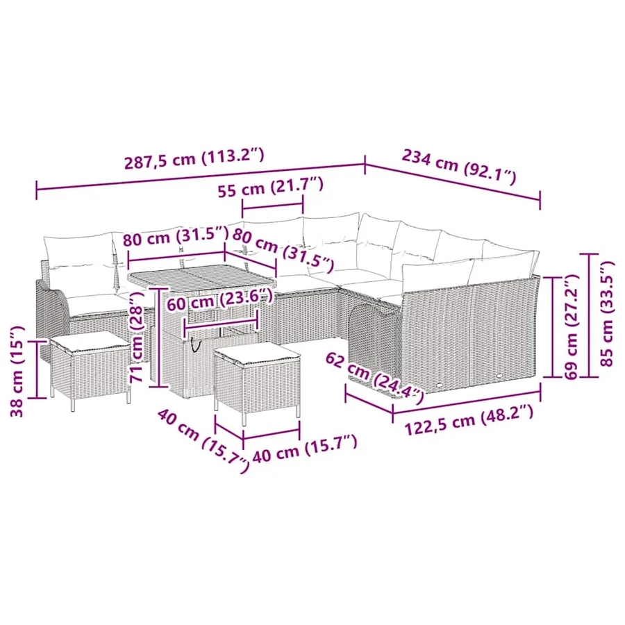 Ensemble de canapé de jardin avec coussin 12 pcs Noir - 18