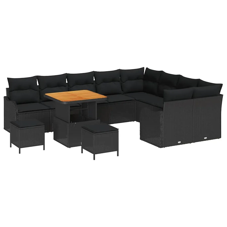 Ensemble de canapé de jardin avec coussin 12 pcs Noir - 2