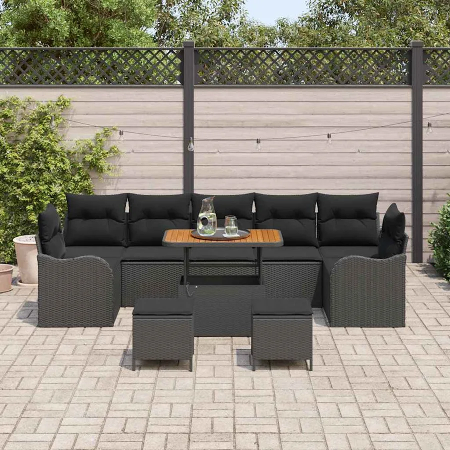 Ensemble de canapé de jardin avec coussin 10 pcs Noir - 3