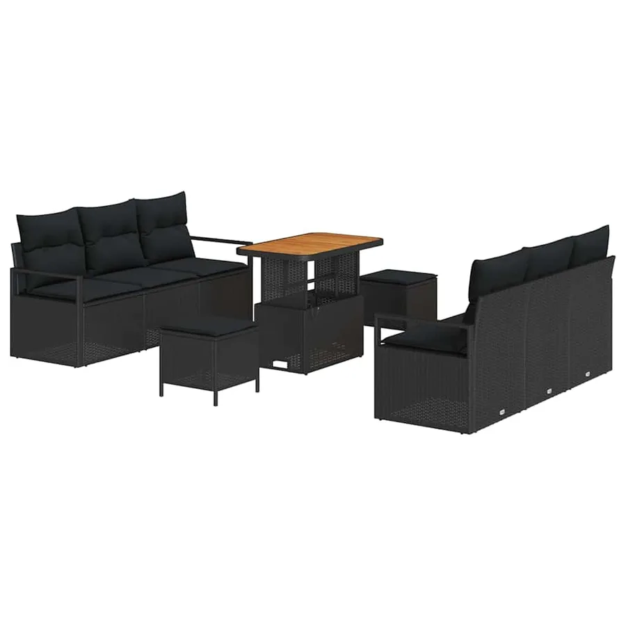 Ensemble de canapé de jardin 9 pcs Noir Poly rotin - 2