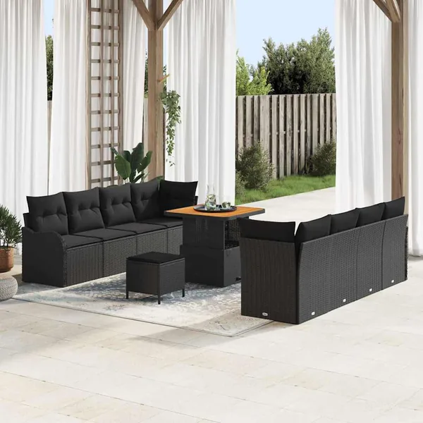 Ensemble de canapé de jardin avec coussin 11 pcs Noir