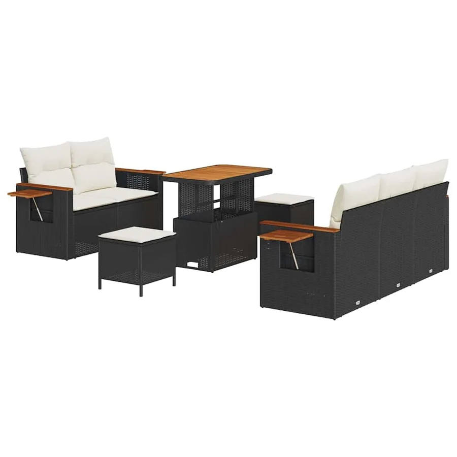 Ensemble de canapé de jardin 10 pcs Noir et Crème polyrotin - 2