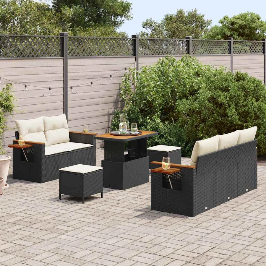 Ensemble de canapé de jardin 10 pcs Noir et Crème polyrotin - 3