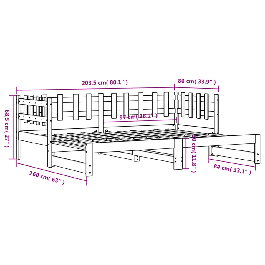 Lit coulissant sans matelas noir 2x(80x200) cm Bois massif - 13