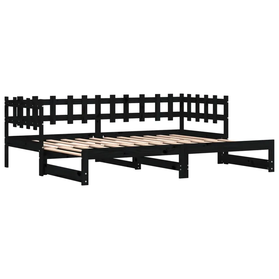 Lit coulissant sans matelas noir 2x(80x200) cm Bois massif - 6