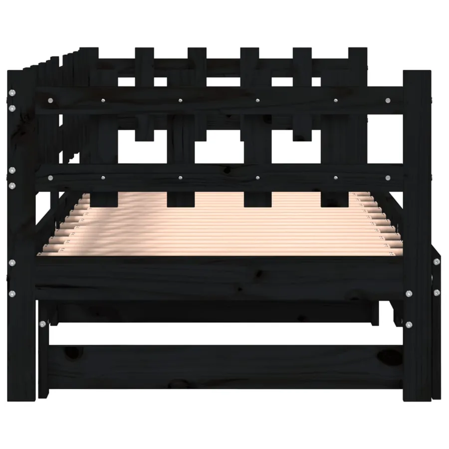 Lit coulissant sans matelas noir 2x(80x200) cm Bois massif - 9
