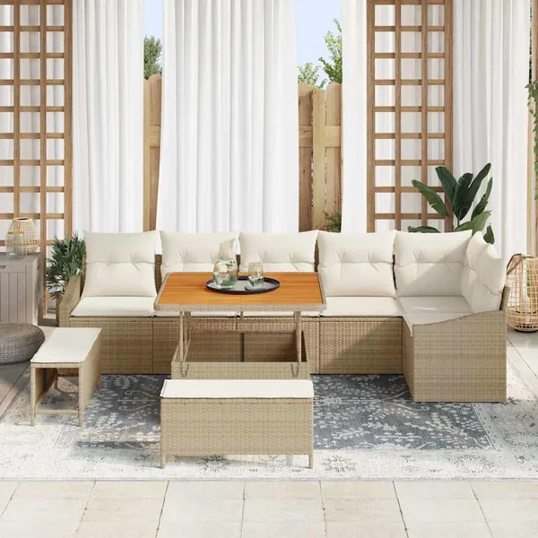 Ensemble de canapé de jardin 9 pcs Beige Poly rotin