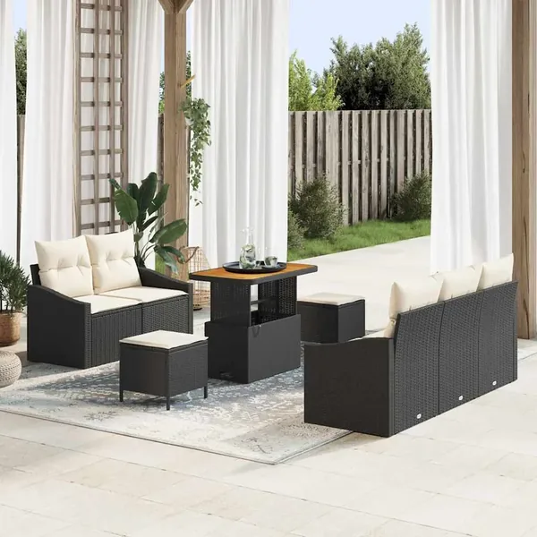 Ensemble de canapé de jardin avec coussin 8 pcs Noir et Crème