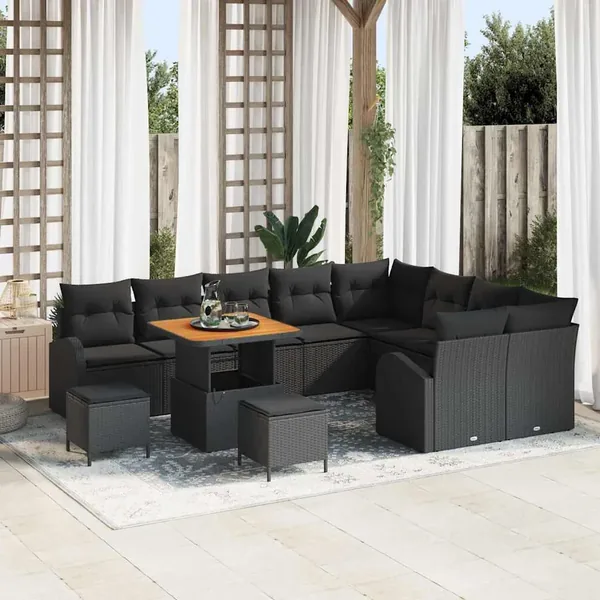 Ensemble de canapé de jardin avec coussin 12 pcs Noir