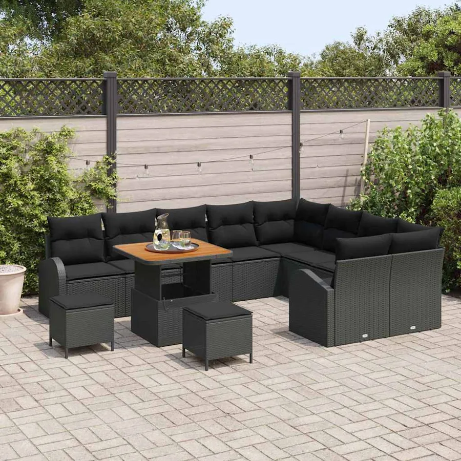 Ensemble de canapé de jardin avec coussin 12 pcs Noir - 3