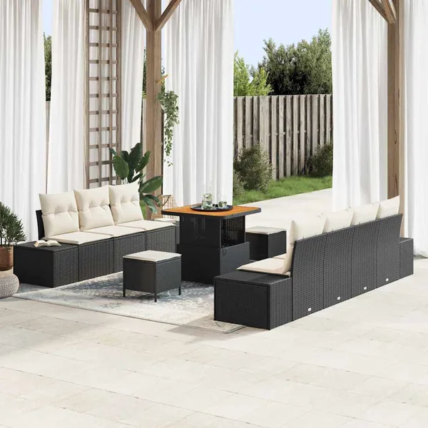 Ensemble de canapé de jardin avec coussin 10 pcs Noir polyrotin