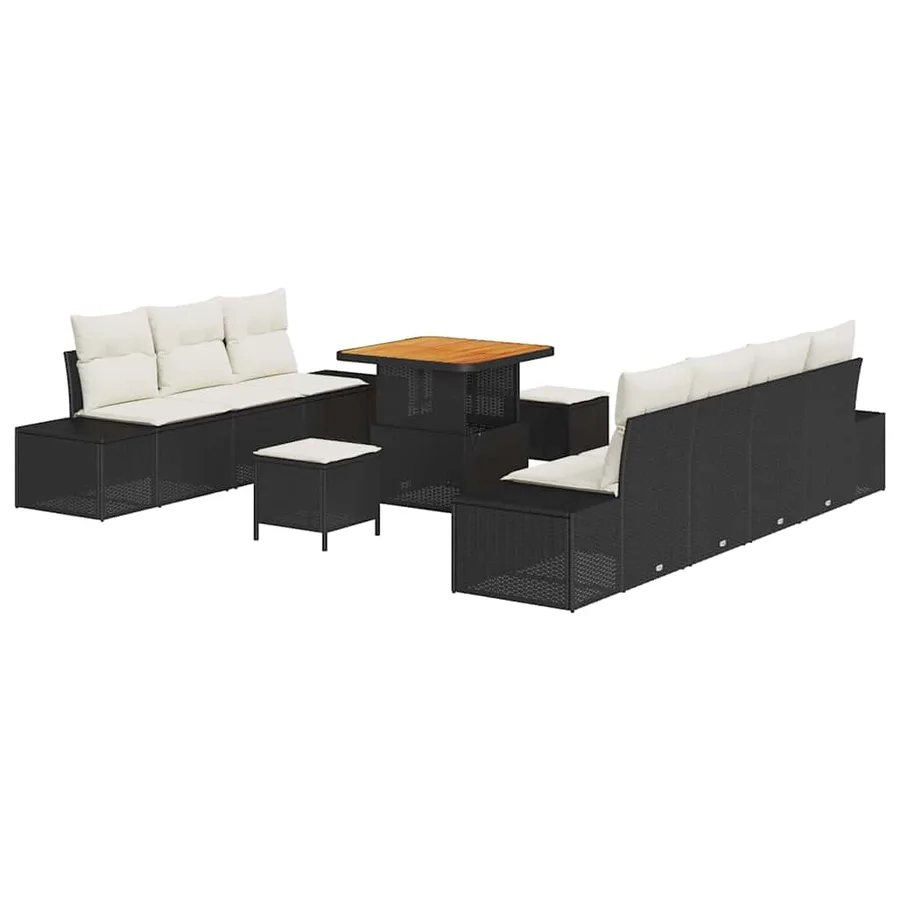 Ensemble de canapé de jardin avec coussin 10 pcs Noir polyrotin - 2