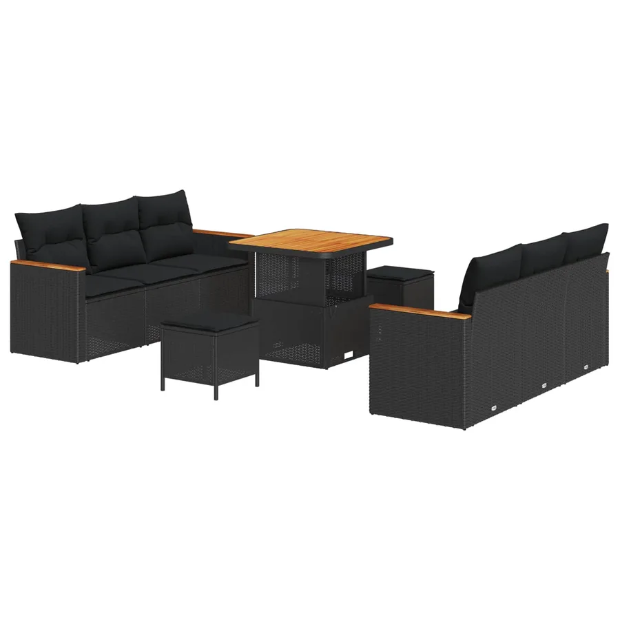 Ensemble de canapé de jardin avec coussin 11 pcs Noir polyrotin - 2