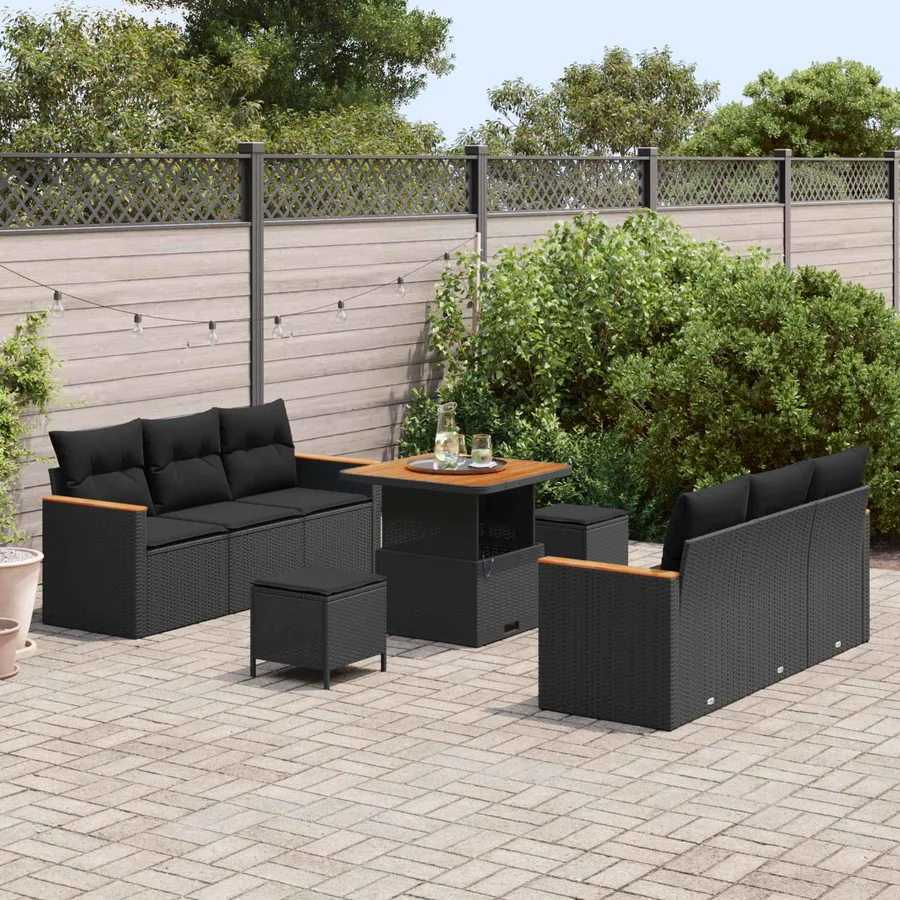 Ensemble de canapé de jardin avec coussin 11 pcs Noir polyrotin - 3