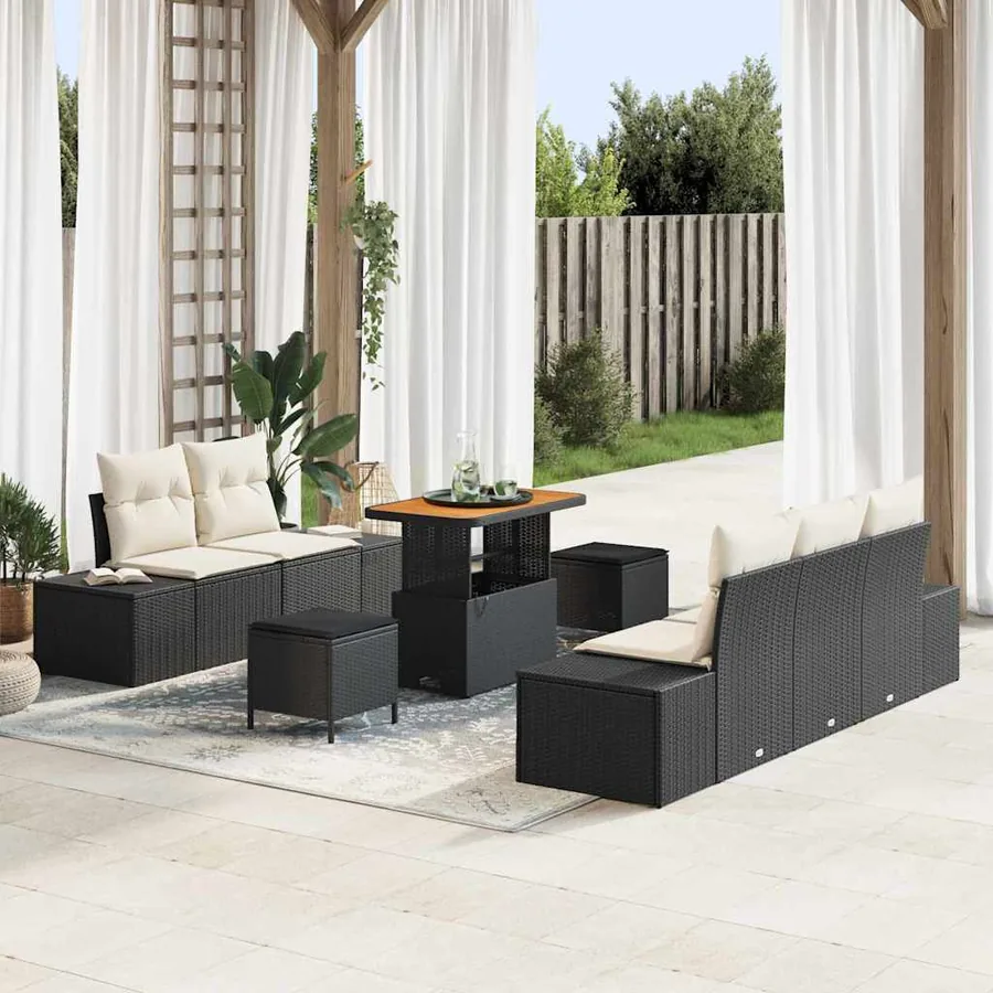 Ensemble de canapé de jardin avec coussin 8 pcs Noir Poly rotin