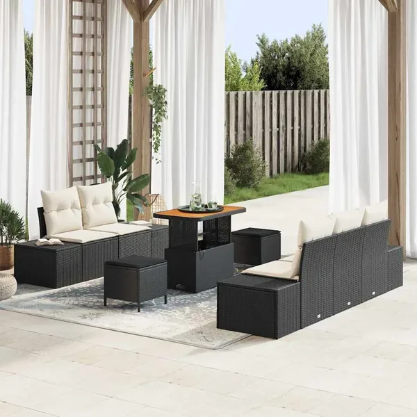 Ensemble de canapé de jardin avec coussin 8 pcs Noir Poly rotin