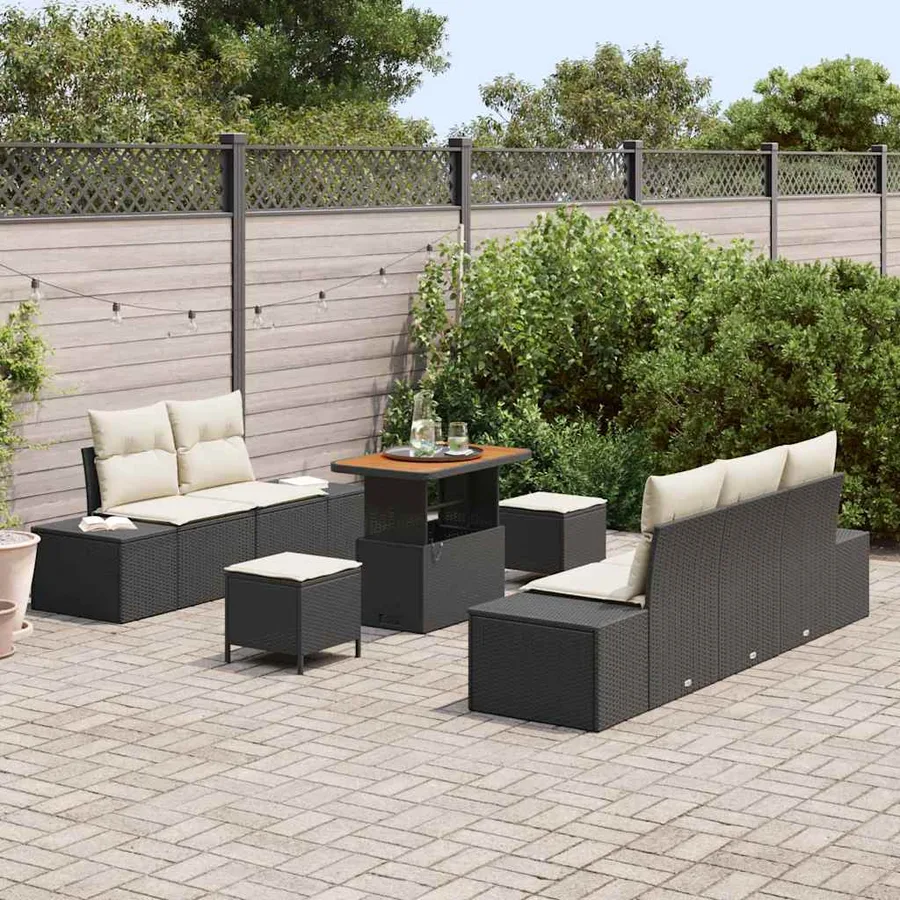 Ensemble de canapé de jardin avec coussin 8 pcs Noir Poly rotin - 3