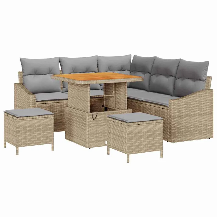 Ensemble de canapé de jardin 8 pcs Beige Poly rotin