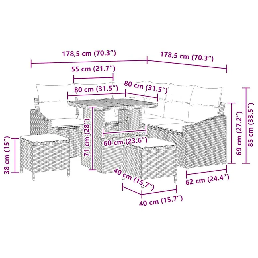 Ensemble de canapé de jardin 8 pcs Beige Poly rotin - 8