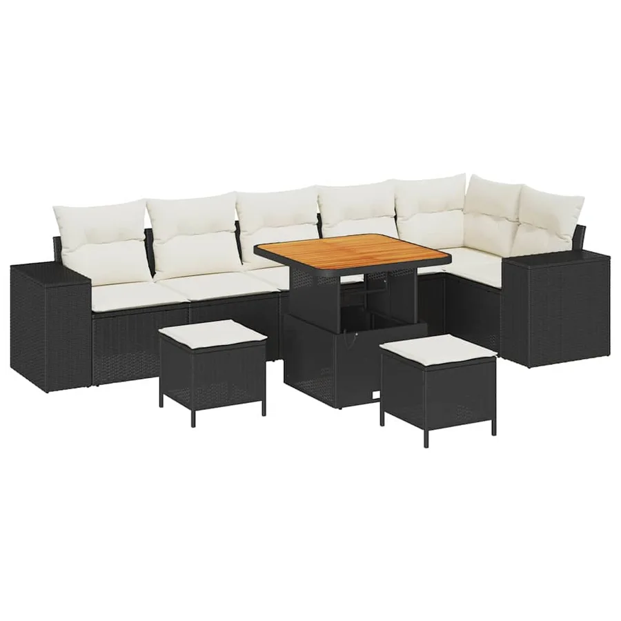 Ensemble de canapé de jardin avec coussin 9 pcs Noir polyrotin - 2